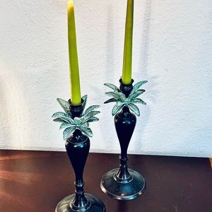Palm Tree Candlesticks w/Verde Leaves - Gorgeous for that tropical 🌴 look! 🌴